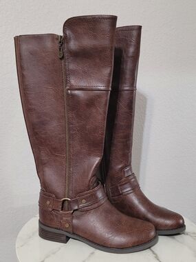 Women's Brown Riding Boots with Side Zip